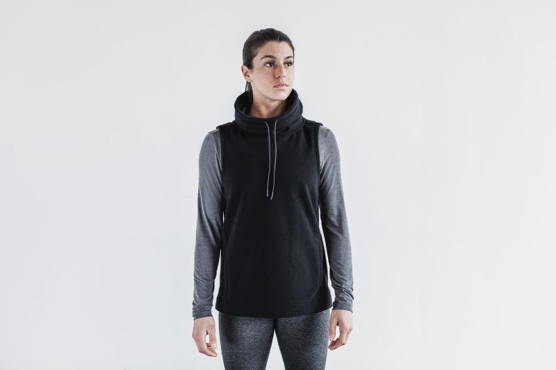 Nobull Arctic Ärmellose Cowl Hoodie Damen Schwarz | FRYJLG763