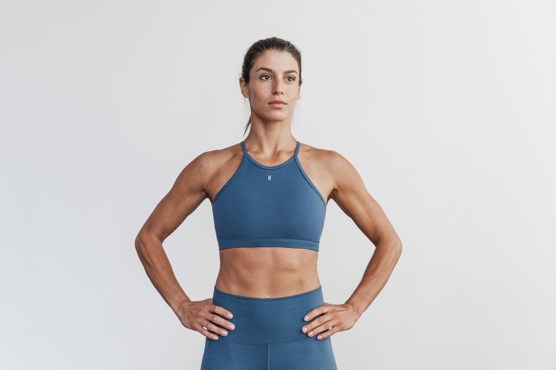 Nobull Halter Matte Sport Bh Damen Blau | ZQPTJX815