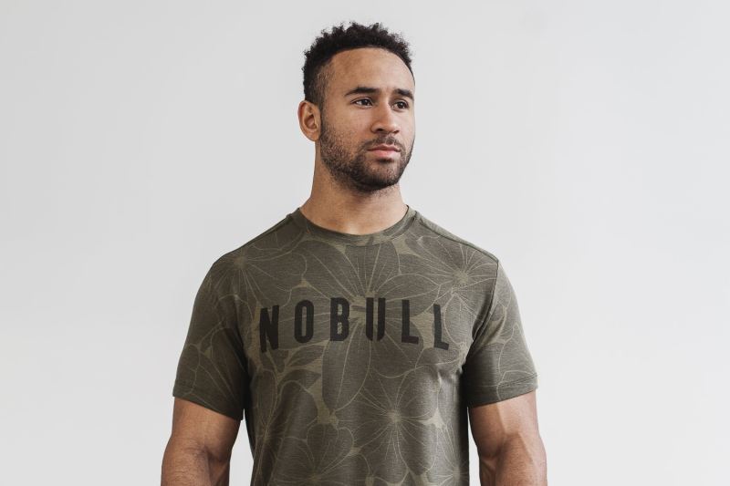 Nobull Hibiscus T-shirts Herren Grün | HONYWJ406