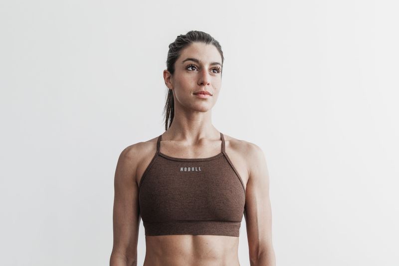 Nobull High-Neck Plush Heather Sport Bh Damen Braun | YQMXGW536