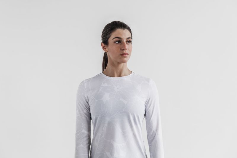 Nobull Long Sleeve Hibiscus T-shirts Damen Weiß | ICZBMA683