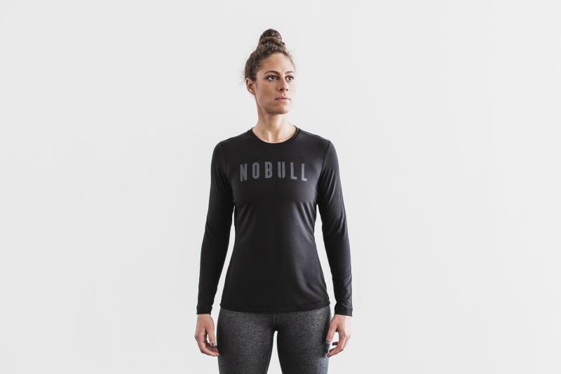 Nobull Long Sleeve T-shirts Damen Schwarz | EDQXPV382