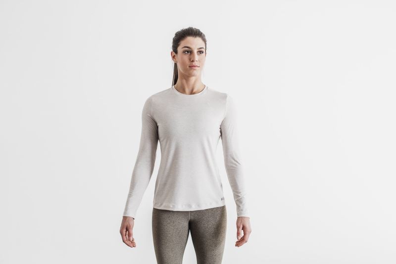 Nobull Long Sleeve T-shirts Damen Weiß | UHGTSQ572