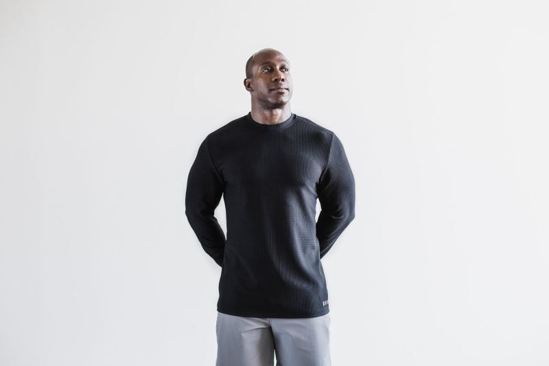 Nobull Long Sleeve Waffle Sweatshirt Herren Schwarz | WPTNAV438