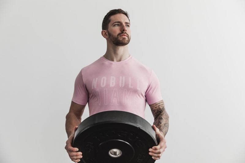 Nobull Miami T-shirts Herren Rosa | HBRNYU784