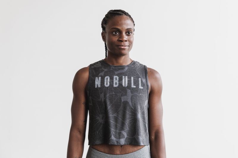 Nobull Muscle Hibiscus Muskelshirt Damen Grau | PYCENF608