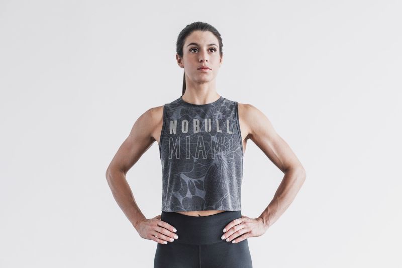 Nobull Muscle Miami Hibiscus Muskelshirt Damen Grau | EYMIOW429