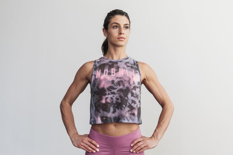 Nobull Muscle Tie-Dye Muskelshirt Damen Rosa Schwarz | YCXGPU501