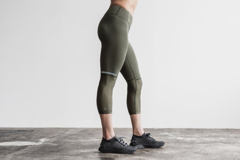 Nobull Pace Crop Strumpfhose Damen Grün | YTCEBZ160