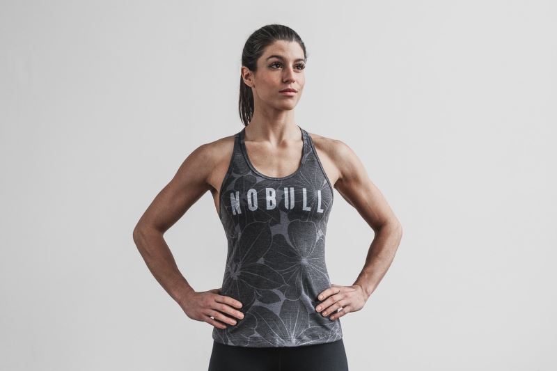 Nobull Racerback Hibiscus Muskelshirt Damen Grau | IERWGQ250