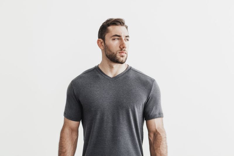 Nobull V-Neck T-shirts Herren Tiefesgrau | SKPVGO193