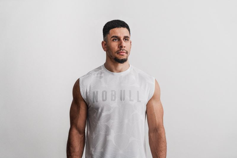 Nobull Ärmellose Hibiscus T-shirts Herren Weiß | RLCPGE681